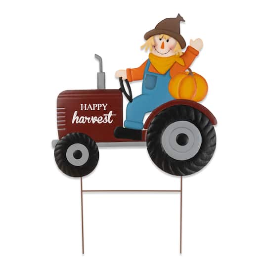 Glitzhome® 30" Fall Metal Tractor & Scarecrow Yard Stake